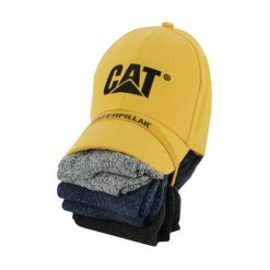 Cheapest ❤️ Brand new 🎉 Caterpillar Workwear Men's Cat Trademark Logo Cap + Sock Bundle - 6-Pairs Yellow 🛒 🛒
