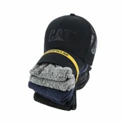 New ๐ Promo ๐ Caterpillar Workwear CAT Raised Logo Cap + Sock Bundle - 6-Pairs Black/Black โจ ๐