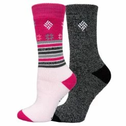 Budget ❤️ Top 10 🥰 Columbia 👩 Women's Snowfall Thermal Crew 🧦 🧦 Socks - 2-Pack Pink/Gray ❤️ 🤩