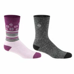 Budget 🛒 Flash Sale 🔥 Columbia 👩 Women's Snowfall Thermal Crew 🧦 🧦 Socks - 2-Pack Purple/Black 🥰 😍