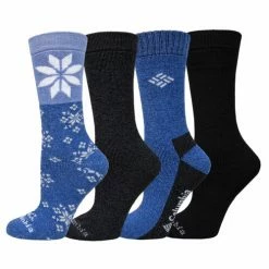 Promo 🎁 Hot Sale 🧨 Columbia 👩 Women's Moisture Control Winter Solstice Crew 🧦 🧦 Socks - 4-Pack Blue/Black ✨ ✔️