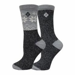 New ⭐ Outlet ✔️ Columbia 👩 Women's Super Soft Snowdrift Crew 🧦 🧦 Socks - 2-Pack Black/Gray ⭐ 💯