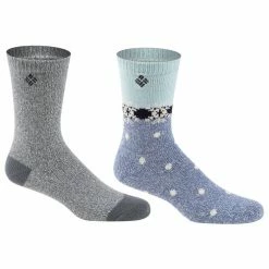Cheap ⭐ Best Sale 💯 Columbia 👩 Women's Soft Snowflake Crew 🧦 🧦 Socks - 2-Pack Light Blue 👏 🤩