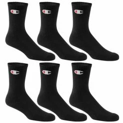 Promo 💯 Buy 😍 Champion Men's Crew 🧦 🧦 Socks - 6-Pack Black 🤩 ✔️