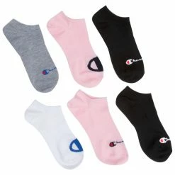 Best Sale 🤩 Discount ⭐ Champion 👩 Women's Super No Show 🧦 🧦 Socks - 6-Pack Black/Pink Combo 😍 ⌛