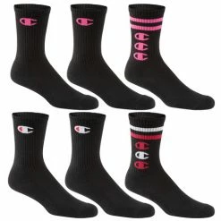 Outlet ✔️ Flash Sale 🥰 Champion 👩 Women's Crew 🧦 🧦 Socks - 6-Pack Black 😀 👍